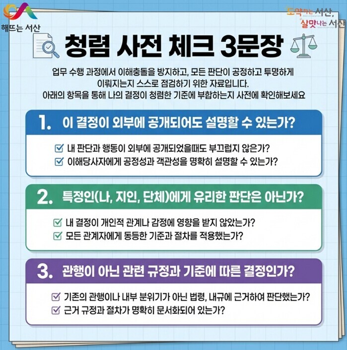 서산시 기술보급과, 청렴 사전[事前]...